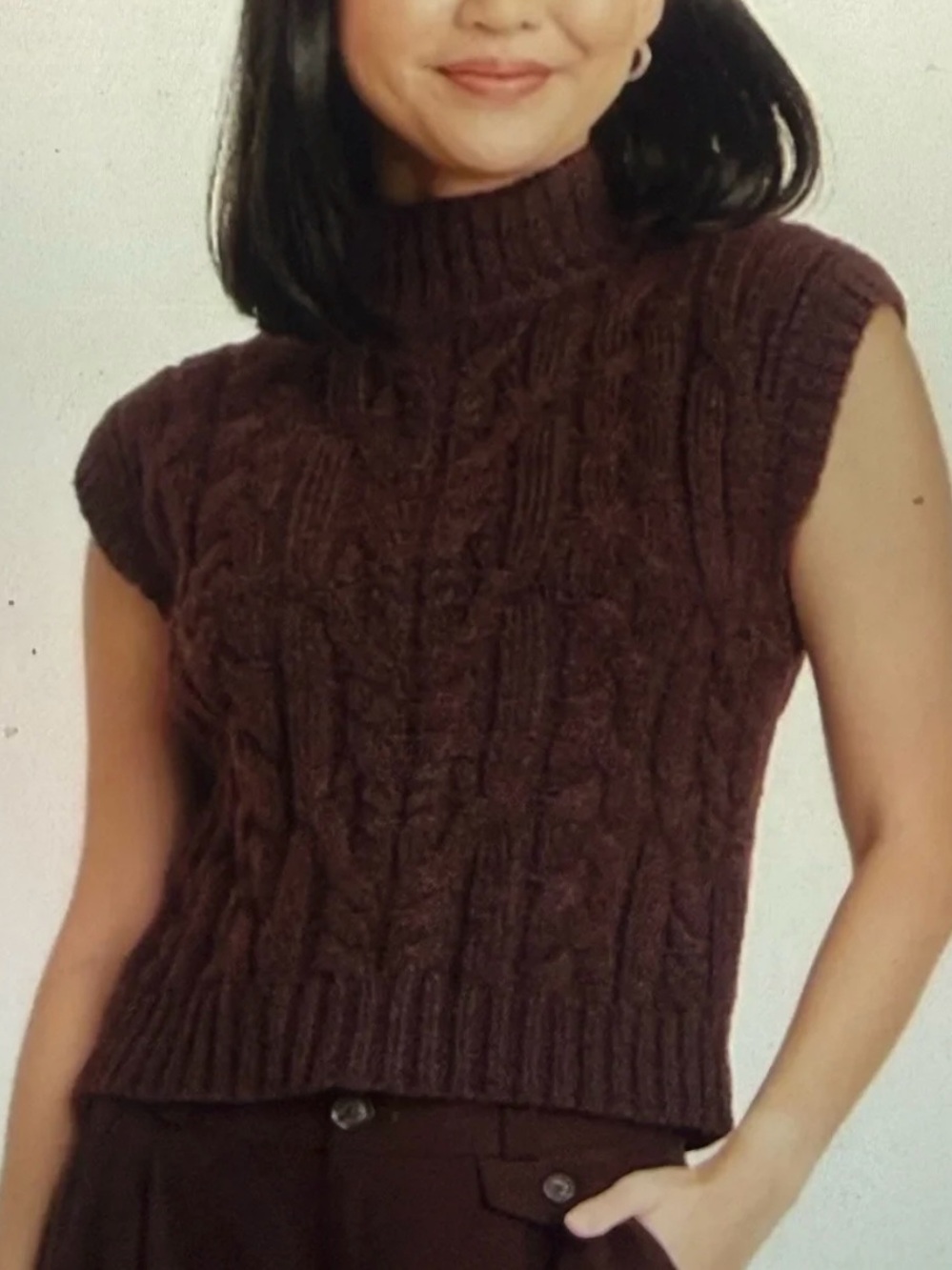 a new day Cable Knit Sleeveless Turtleneck Sweater Reddish Brown Medium